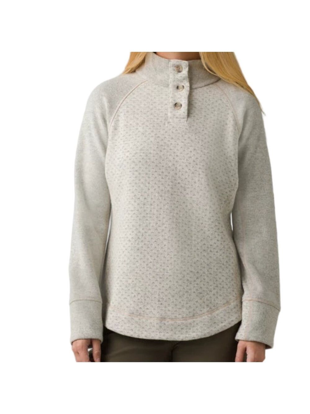 Prana Frozen Falls Sweater – Elegant Cream/Pebble High-Collar Knit Medium